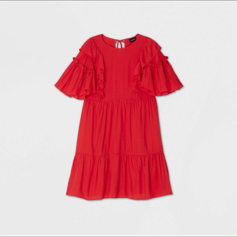 Who What Wear Red Ruffle Sleeve Mini Dress